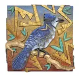 Tammy Garcia, Blue Jay, Cold-painted bronze wall hanging relief sculpture