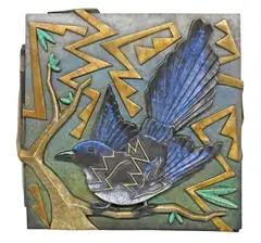 Tammy Garcia, Magpie, Cold-painted bronze wall hanging relief sculpture