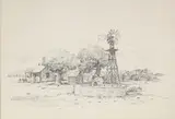 Joe Beeler, Cattle Watering, pen and ink drawing on paper