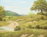 Manuel Garza, Hill Country Landscape with Golden Flowers, oil on canvas