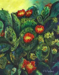 Judy Copeland, Red Cactus Flowers, oil on canvas