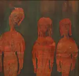 Ruth A. Siegel, Three Orange Figures, oil on board