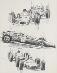 Hans Voss, Monaco Racing, graphite on paper