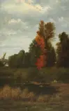 William Raphael, Early Autumn Landscape with Trees by a Pond, oil on canvas