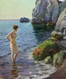 Serguei Babkov, Bather Standing in Ocean, oil on canvas