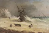 Emile Tesson, Recovering Cargo from a Beached Ship, oil on panel