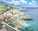 Gino Pisani, Amalfi Coast, oil on canvas