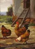 Levi Bihari, Chickens and Coop, oil on panel