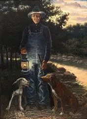 Coon Hunter by Don Collins, oil on canvas, offered Jan 2024