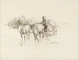 Joe Rader Roberts, Horse-Drawn Cart, ink drawing on paper