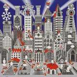 Pedro Friedeberg, Ciudad de un millon con 25 huevos duros, silkscreen print in colors on paper