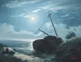 Dalhart Windberg, Moonlit Fishing Boat, oil on board