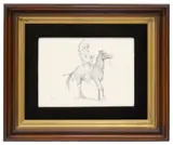 Raul Gutierrez, Native American on Horseback, charcoal drawing on canvas