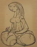 Aldemir Martins, The Lacemaker, black ink painting on toned paper