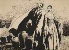 Death and the Maiden by William Fletcher White, graphite and ink drawing on illustration board, offered Jan 2024