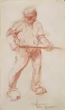 José Van Gucht, Steel Worker, sanguine/ red crayon drawing on paper
