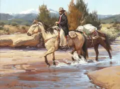 River Crossing by Gary Niblett, oil on canvas, offered Jan 2024