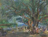 Street Scene by Marie Anne Nivoulies de Pierrefort, oil on board, offered Jan 2024