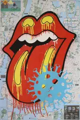 Denis Ouch, Covid Stones, mixed media (silkscreen and spray paint) on New York City 2017 bike map