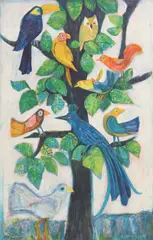 Judith Bledsoe, Birds in Tree, color lithograph on paper