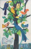 Judith Bledsoe, Birds in Tree, color lithograph on paper