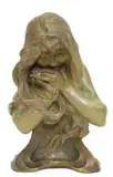 Léo Roussel, Female Bust, Art Nouveau glazed ceramic sculpture