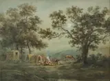 William Henry Earp Sr., Moonlit Camp, watercolor painting on paper
