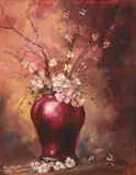 Gay Howell, Still Life with Vase of Cherry Blossoms, oil on canvas
