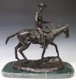 Will Rogers by Charles Marion Russell, Patinated Western bronze sculpture, offered Nov 2023