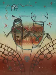 Dan Viets Lomahaftewa, Ancient Twins, monotype on paper