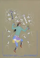 Feather Dancer Mountain Chant Ceremony by Haskay Yahne Yah Harrison Begay, gouache painting on paper, offered Nov 2023
