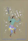 Haskay Yahne Yah Harrison Begay, Feather Dancer Mountain Chant Ceremony, gouache painting on paper
