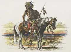 Native American Warrior on Horseback by Roy Andersen, lithograph on paper, offered Nov 2023
