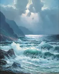 Alexander Dzigurski II, Moonlight Waves, oil on canvas