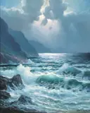 Alexander Dzigurski II, Moonlight Waves, oil on canvas