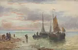 Adrian Van Porten, Fishing Boats on the Shoreline, oil on canvas