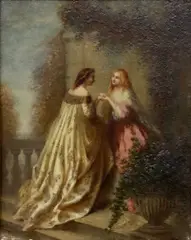 Two Women in a Garden by Amelie Nivet-Fontaubert, oil on panel, offered Nov 2023