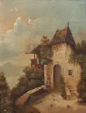 E. Machard, Alpine Landscape, oil on canvas