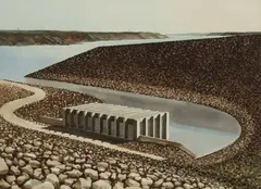 Lake Meredith Power Plant by Michael Frary, 1977, watercolor painting on paper, offered Nov 2023