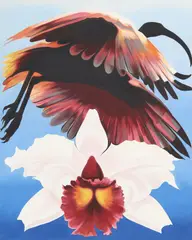 Bird Flying Over Orchid by Lowell Nesbitt, oil on canvas, offered Nov 2023