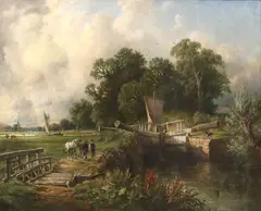 Thomas James Soper, Canal with Lock, oil on canvas