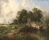 Thomas James Soper, Canal with Lock, oil on canvas