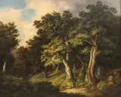 Figure in Forest Landscape by August Wilhelm Wedeking, oil on canvas, offered Oct 2023