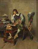 Torello Ancillotti, Cavalier with model canon and pair of compasses, oil on oak panel