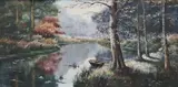 Jean Hannedouche, Lake Landscape, oil on canvas