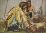N. Henry Bingham, Tending the Fire, oil on panel