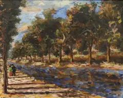 Tree-Lined Path by Angelo Gleria, oil on board, offered Oct 2023