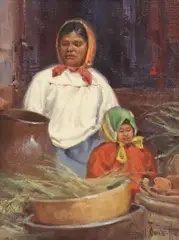 Gary Niblett, Tarahumara Woman and Child, oil on canvas