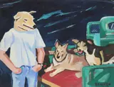 Kerry Awn, Dog and the Boys, oil on stretched canvas