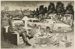 Living Room by William [Bill] Battle Montgomery, etching on paper, offered Oct 2023